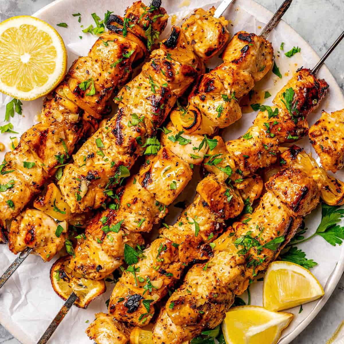 Delicious Lemon Chicken Skewers (Yogurt Marinade, Grill or Pan)